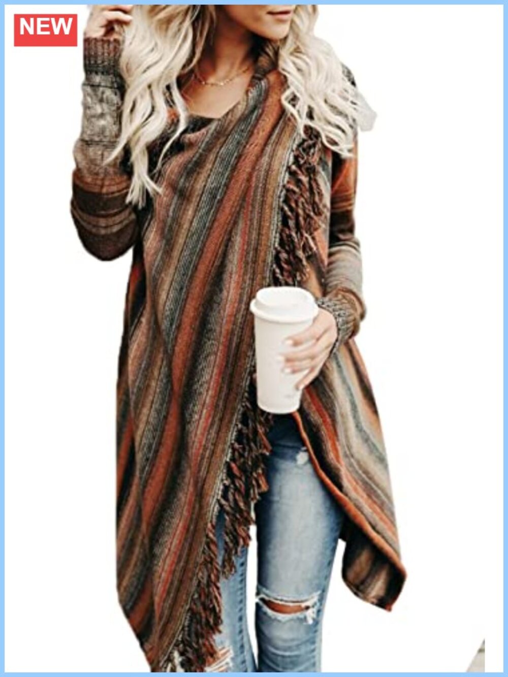 Women's Open Front Knitted Tassel Fringe Cardigan Loose Sweater Outwear